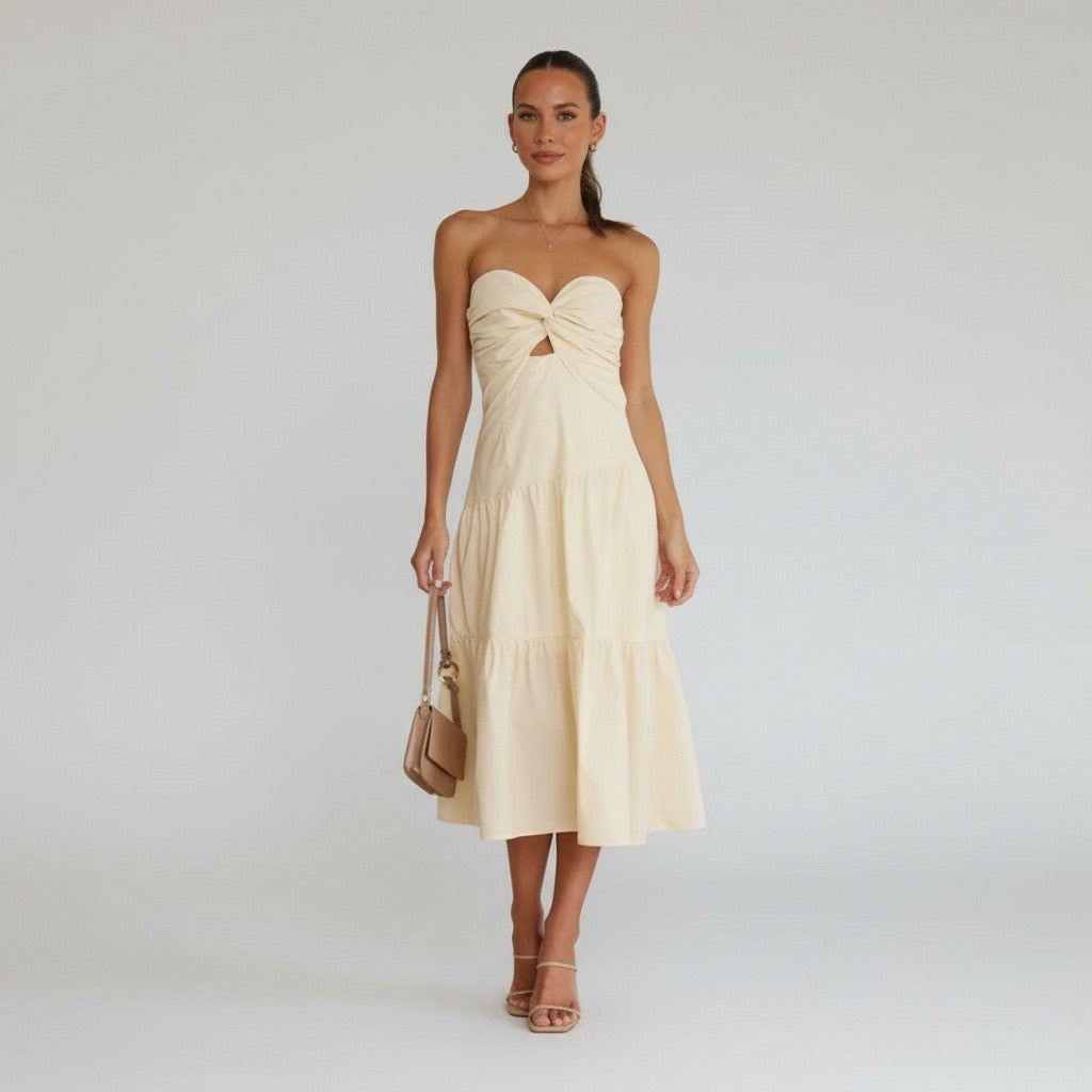Vestido Elegance Strapless Cream